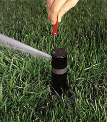 A Dale City Sprinkler Repair tech adjusts a pop up head with a philips head screwdriver